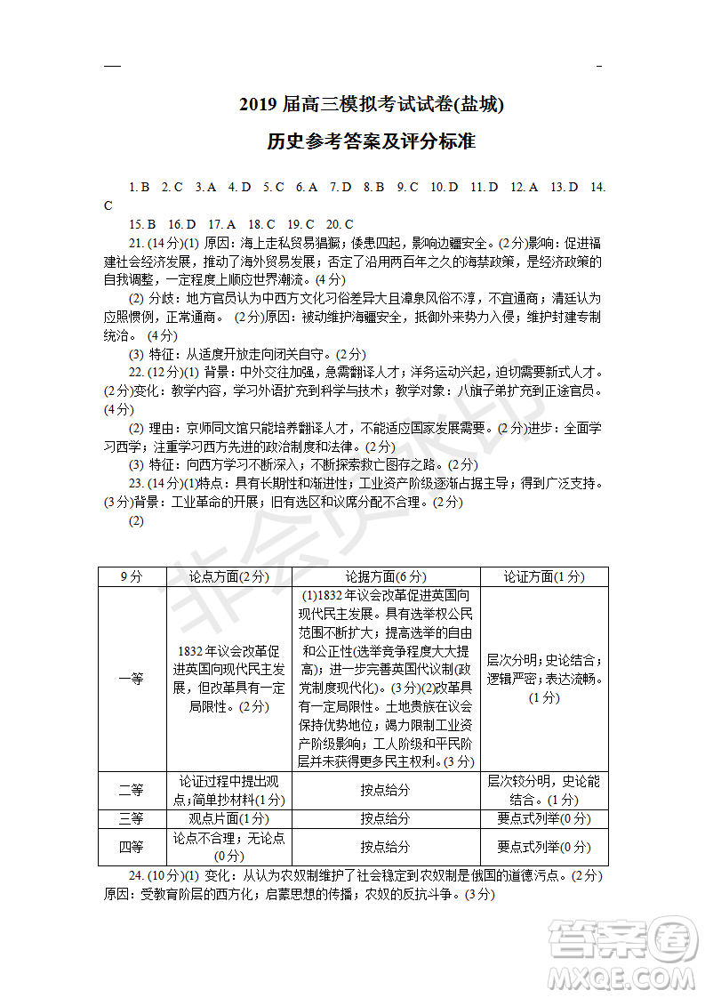 2019年鹽城三模文綜試題及答案