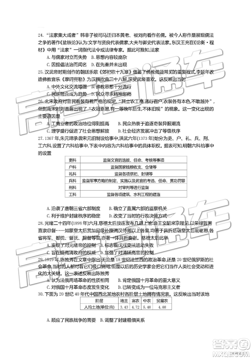 2019年安徽毛坦廠中學高三五月聯(lián)考文理綜試題及答案