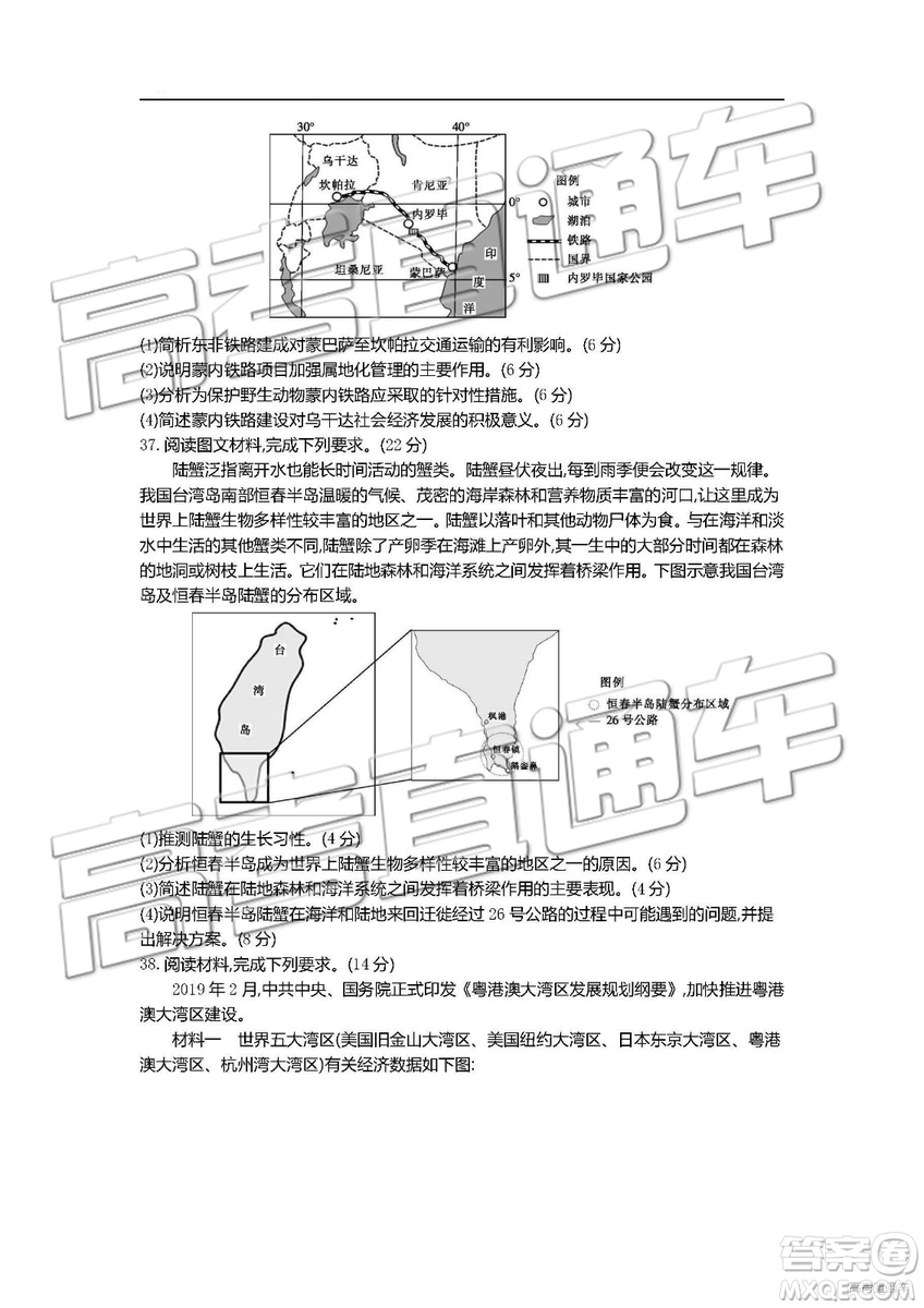 2019年安徽毛坦廠中學高三五月聯(lián)考文理綜試題及答案