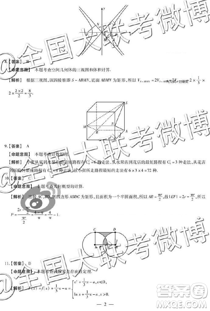 2019年天一大聯(lián)考六全國版Q版文理數(shù)參考答案