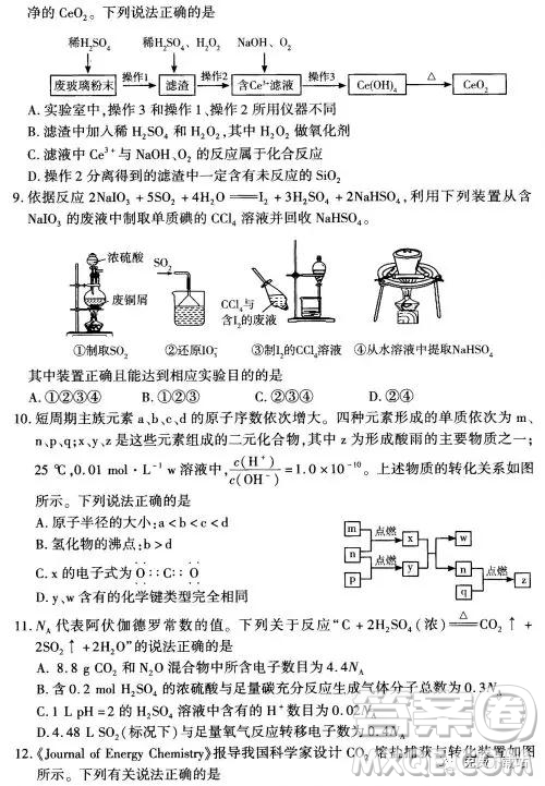 2019年豫科名校大聯(lián)考B卷高三理科綜合答案