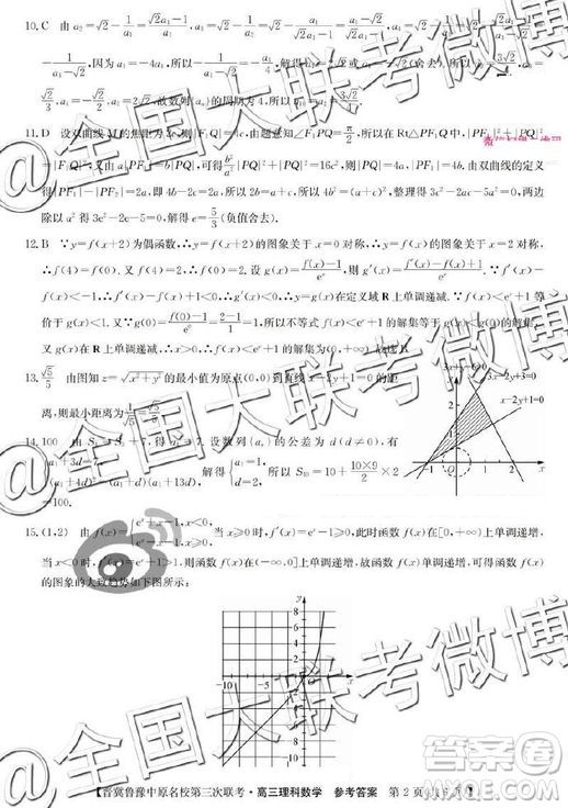 2019年晉冀魯豫中原名校第三次聯(lián)考理科數(shù)學(xué)答案