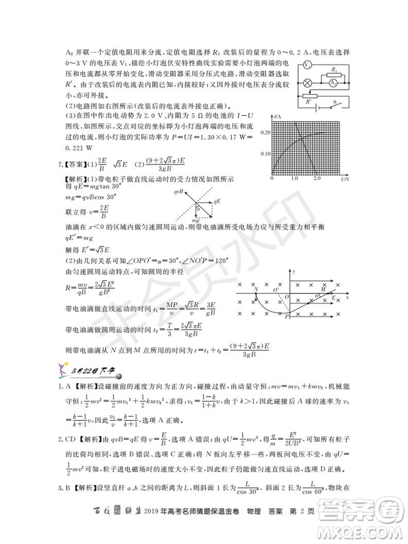 百校聯(lián)盟2019年高考名師猜題保溫金卷物理試題及參考答案