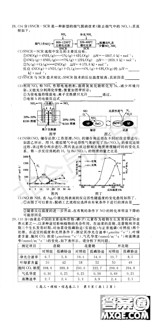 2019年學(xué)海園大聯(lián)考信息卷二理綜試題及答案