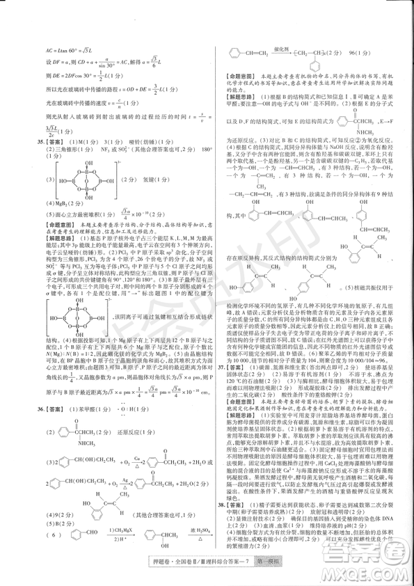 2019年高考最后一卷第一-七模擬理綜試題及答案