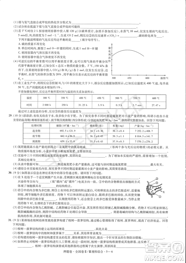 2019年高考最后一卷第一-七模擬理綜試題及答案