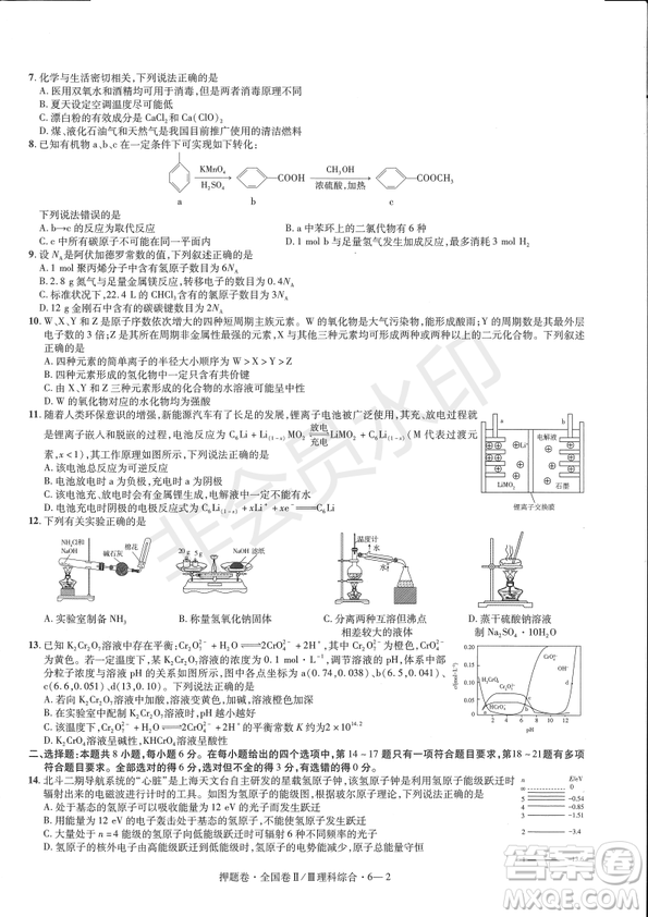 2019年高考最后一卷第一-七模擬理綜試題及答案