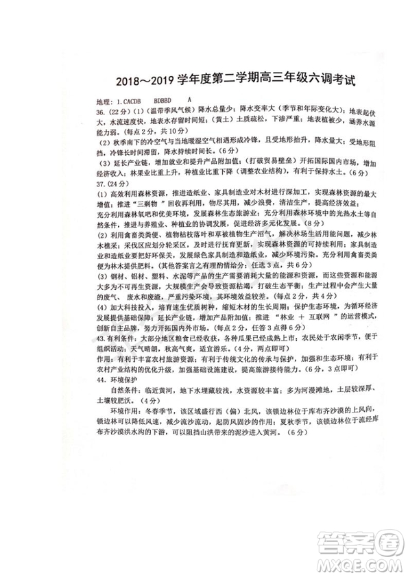 河北省衡水中學(xué)2019屆高三下學(xué)期六調(diào)考試文理綜試題及答案