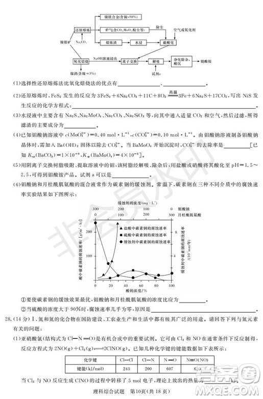 2019年湖南省長(zhǎng)沙一中師大附中雅禮中學(xué)長(zhǎng)郡中學(xué)五月聯(lián)考理綜試卷答案