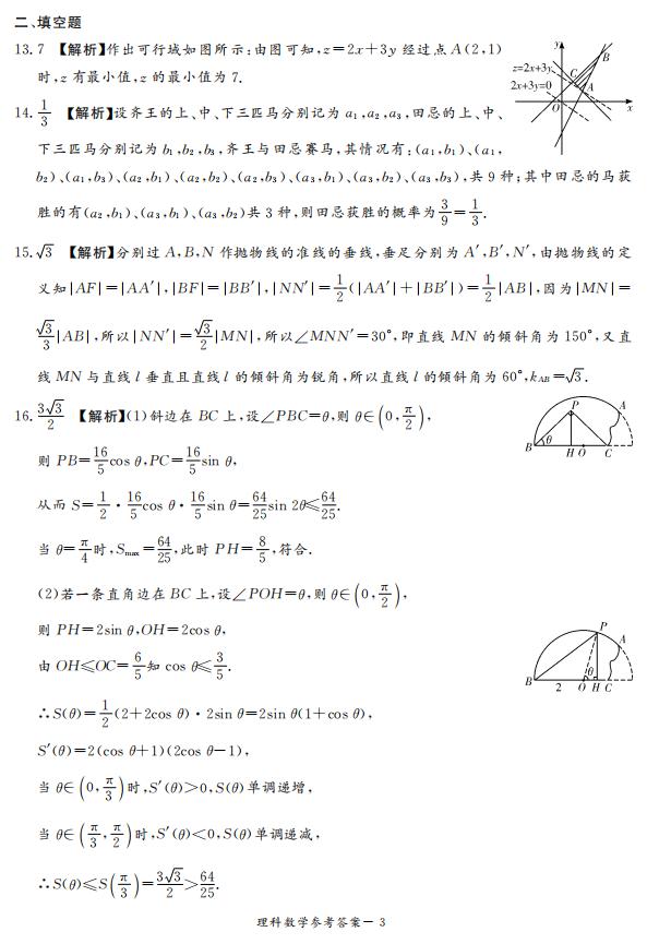 2019年湖南省長(zhǎng)沙一中師大附中雅禮中學(xué)長(zhǎng)郡中學(xué)五月聯(lián)考理數(shù)試卷答案