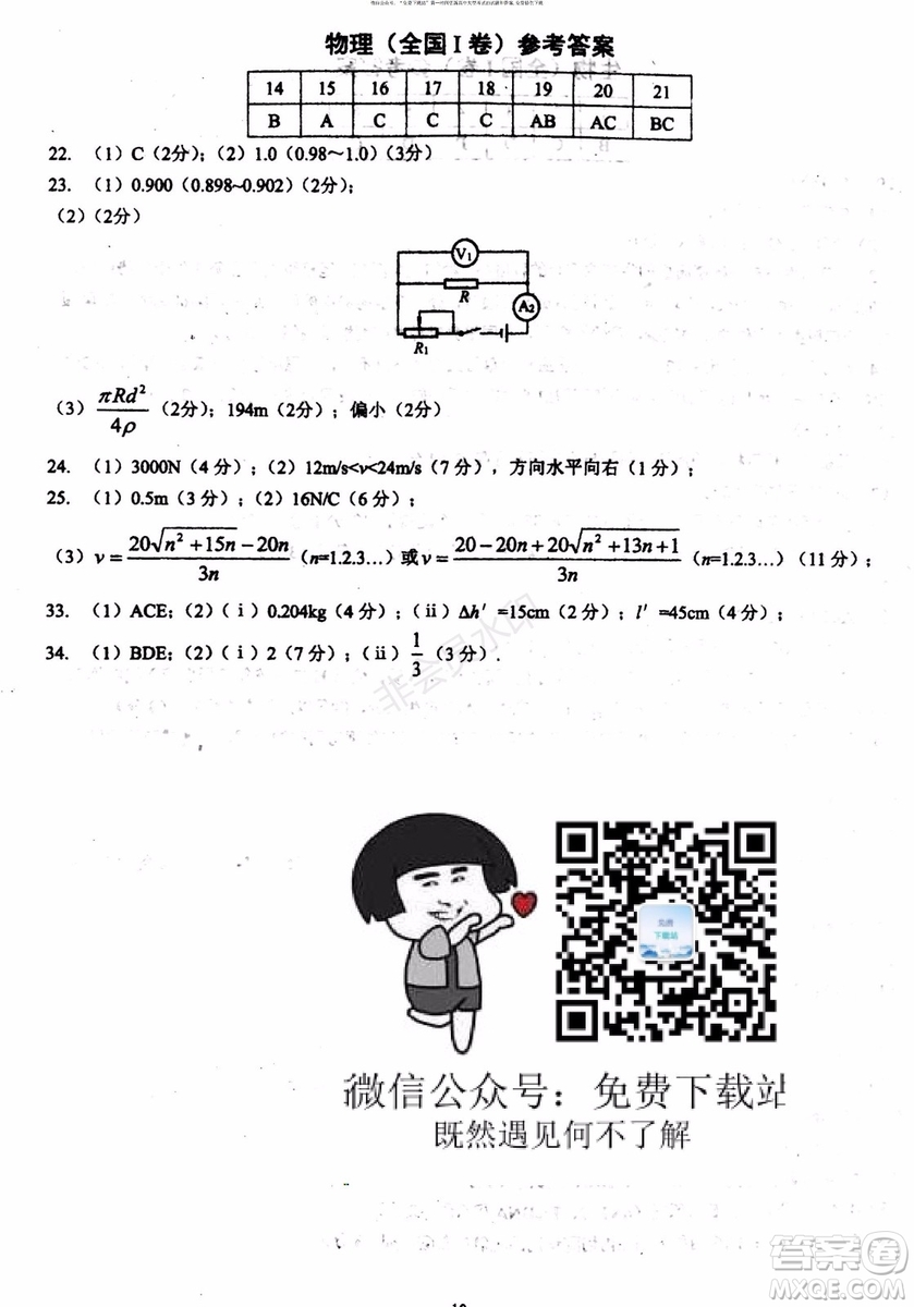 2019年贏鼎教育高考終極預(yù)測卷全國I卷理科綜合試題及答案