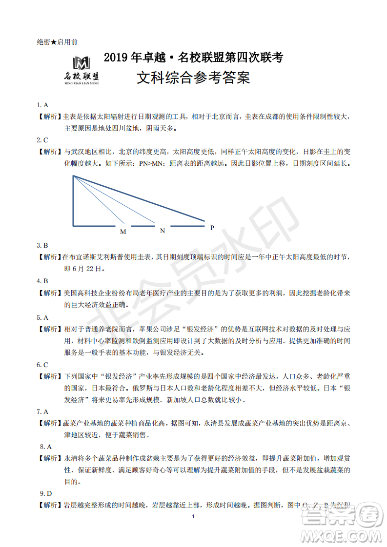 2019年卓越名校聯(lián)盟適應(yīng)與模擬一文綜試題及答案