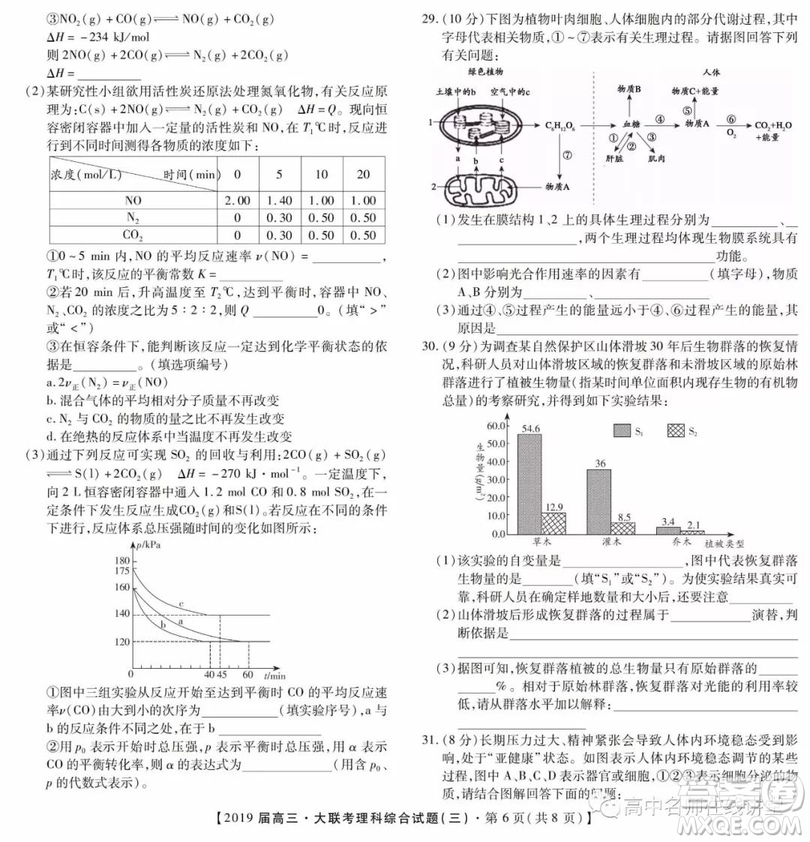 2019年金學(xué)導(dǎo)航大聯(lián)考三理綜試題及答案