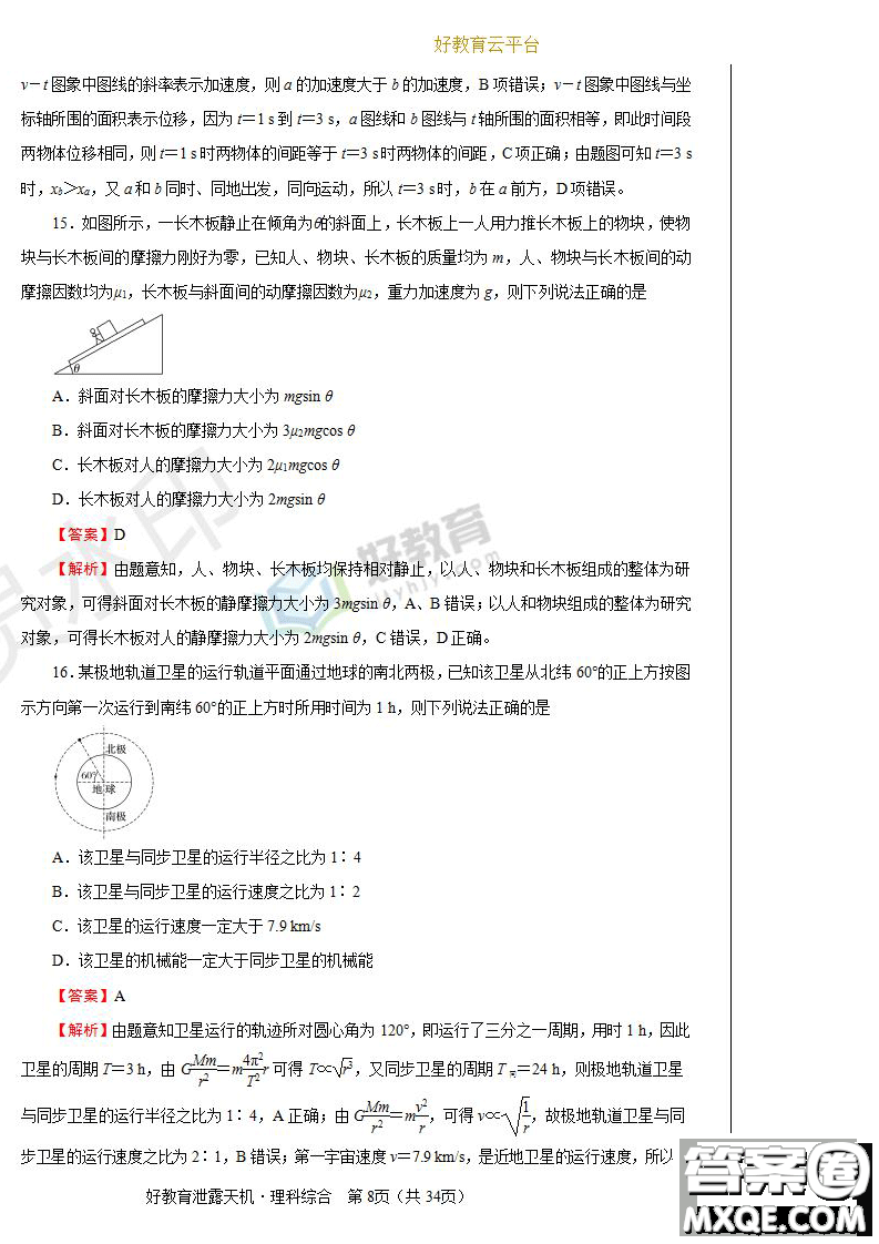 2019年泄露天機高考押題卷二理綜試題及參考答案