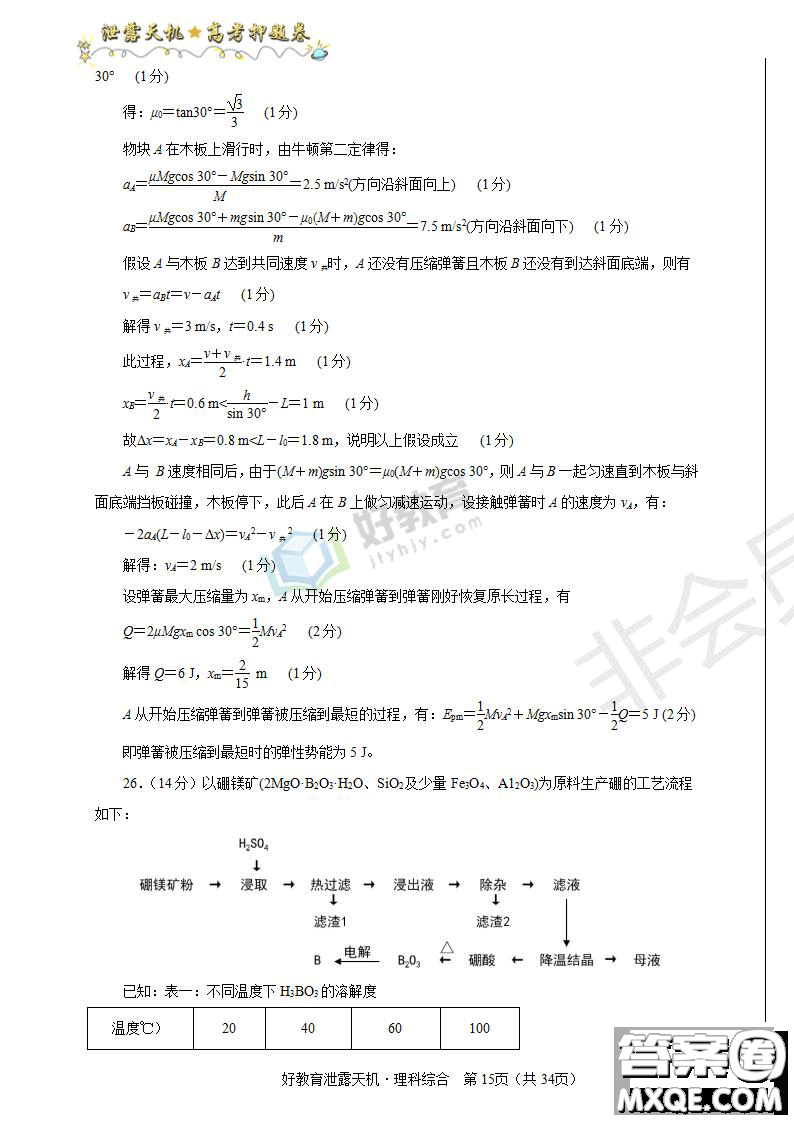 2019年泄露天機高考押題卷二理綜試題及參考答案