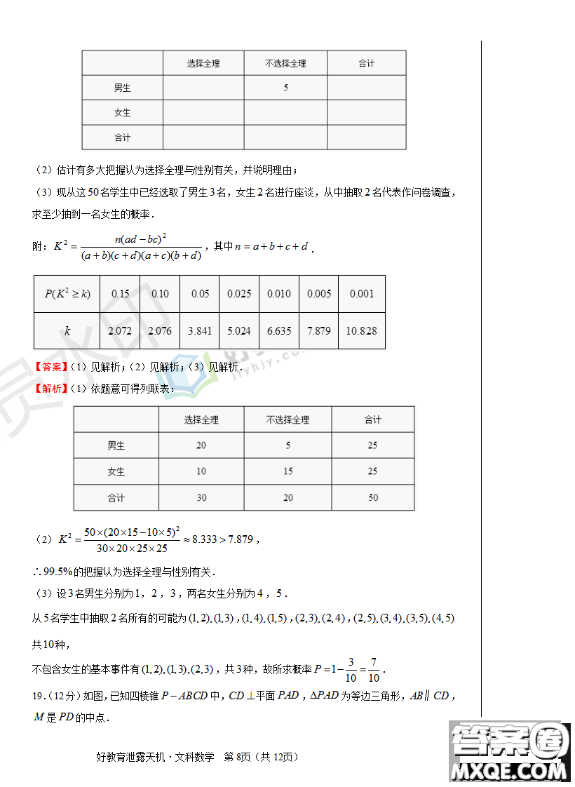 2019年泄露天機(jī)高考押題卷一文數(shù)試題及參考答案