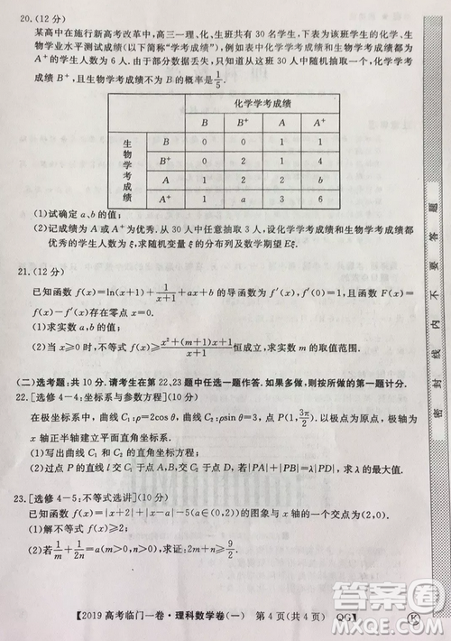 2019年普通高等學(xué)校招生全國統(tǒng)一考試臨門一卷一理數(shù)試題及答案