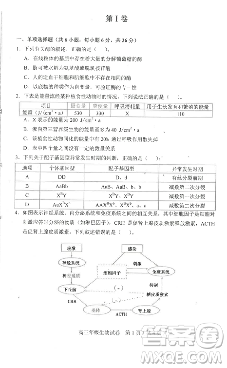 2019年天津市和平區(qū)高三下學期三模文理綜試題及答案