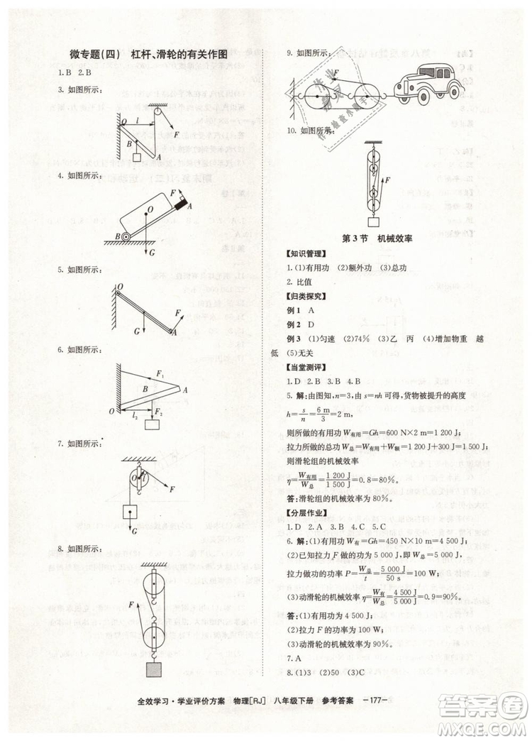 2019年全效學(xué)習(xí)八年級(jí)物理下冊(cè)人教版參考答案