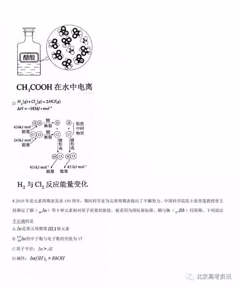 2019年高考真題北京卷理綜試題及答案