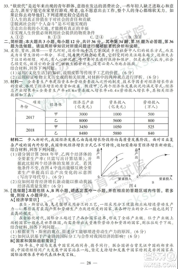 2019年高考江蘇卷政治試題及答案