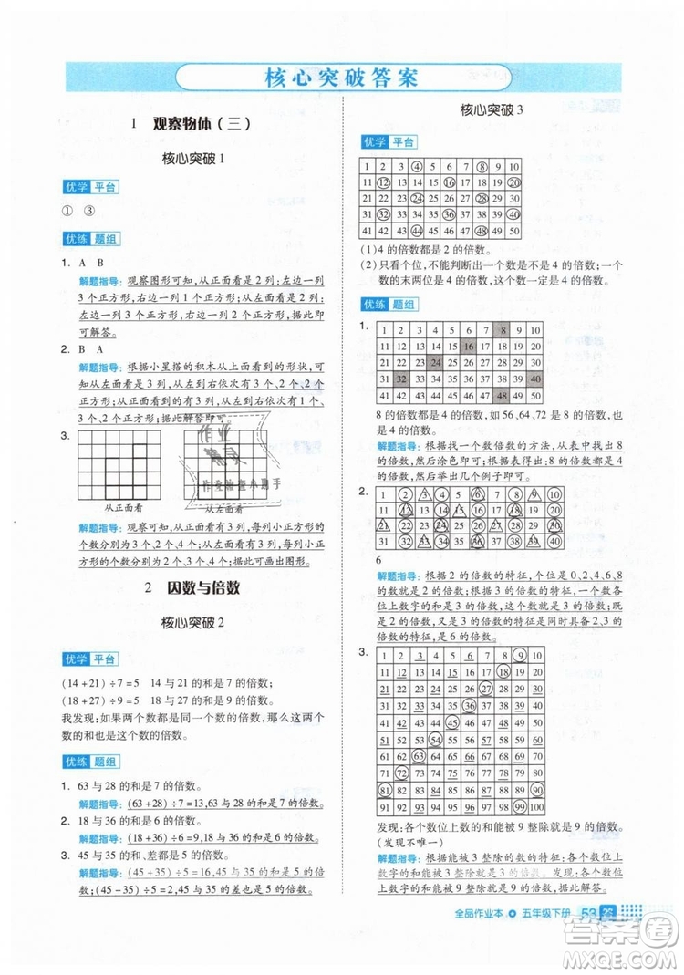 2019年全品作業(yè)本五年級數(shù)學下冊人教版參考答案