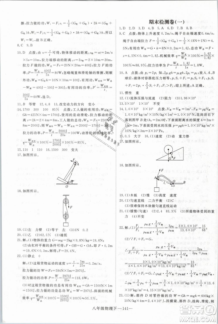 2019年優(yōu)翼學(xué)練優(yōu)學(xué)科思維訓(xùn)練法八年級(jí)物理下冊(cè)RJ人教版參考答案