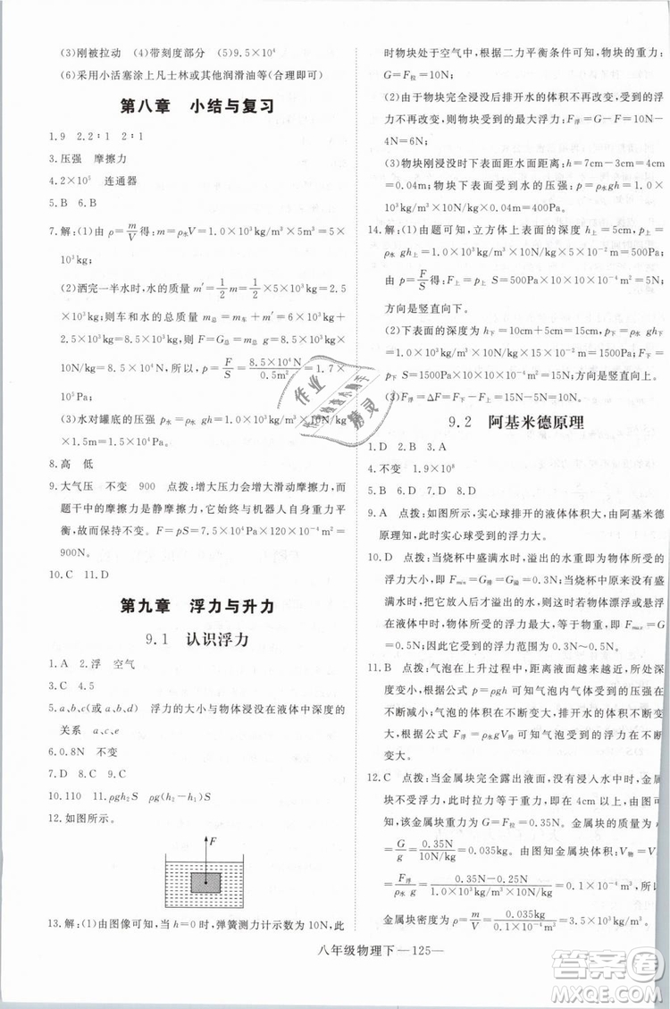 優(yōu)翼叢書(shū)2019年學(xué)練優(yōu)學(xué)科思維訓(xùn)練法八年級(jí)物理下冊(cè)HY滬粵版參考答案