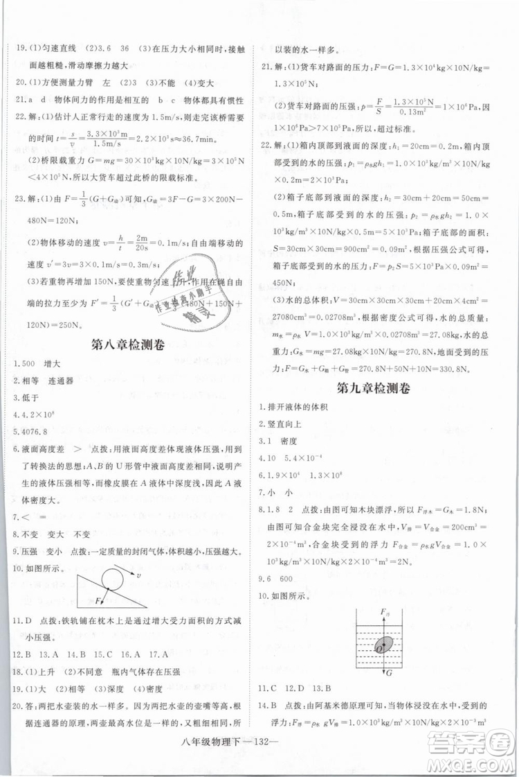 優(yōu)翼叢書(shū)2019年學(xué)練優(yōu)學(xué)科思維訓(xùn)練法八年級(jí)物理下冊(cè)HY滬粵版參考答案