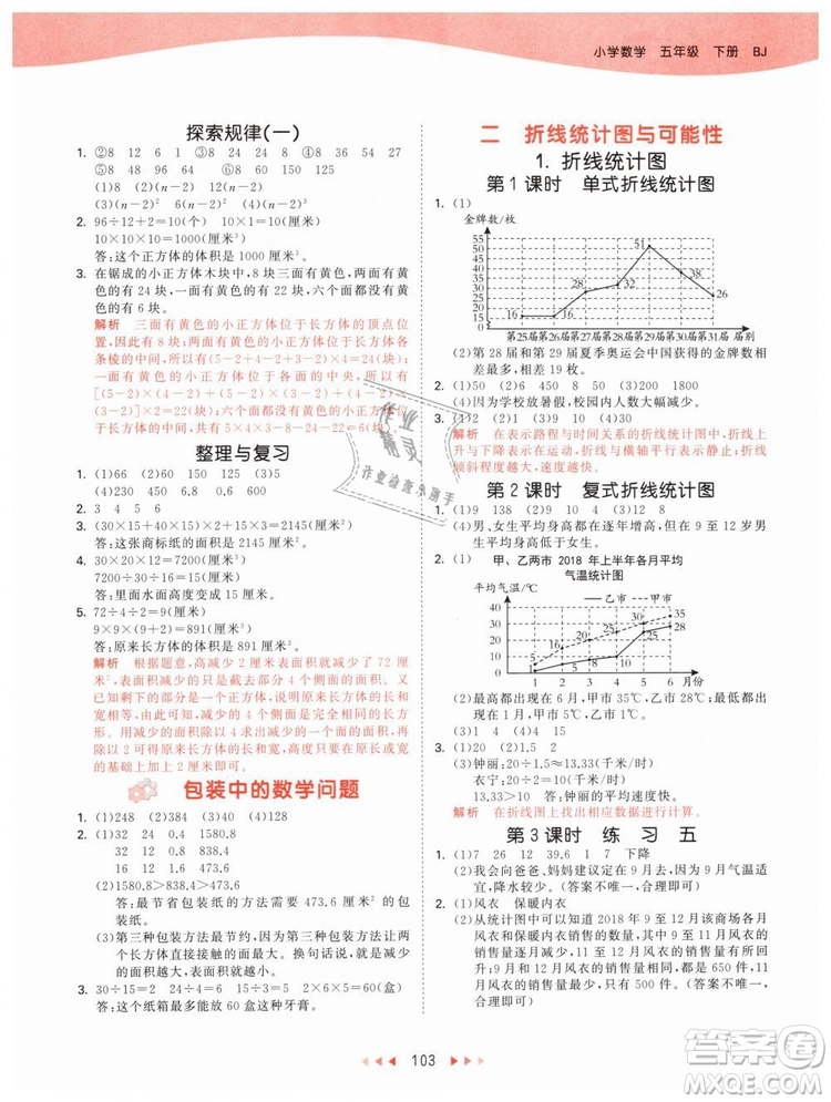 2019年曲一線53天天練五年級下冊數(shù)學(xué)BJ北京版參考答案