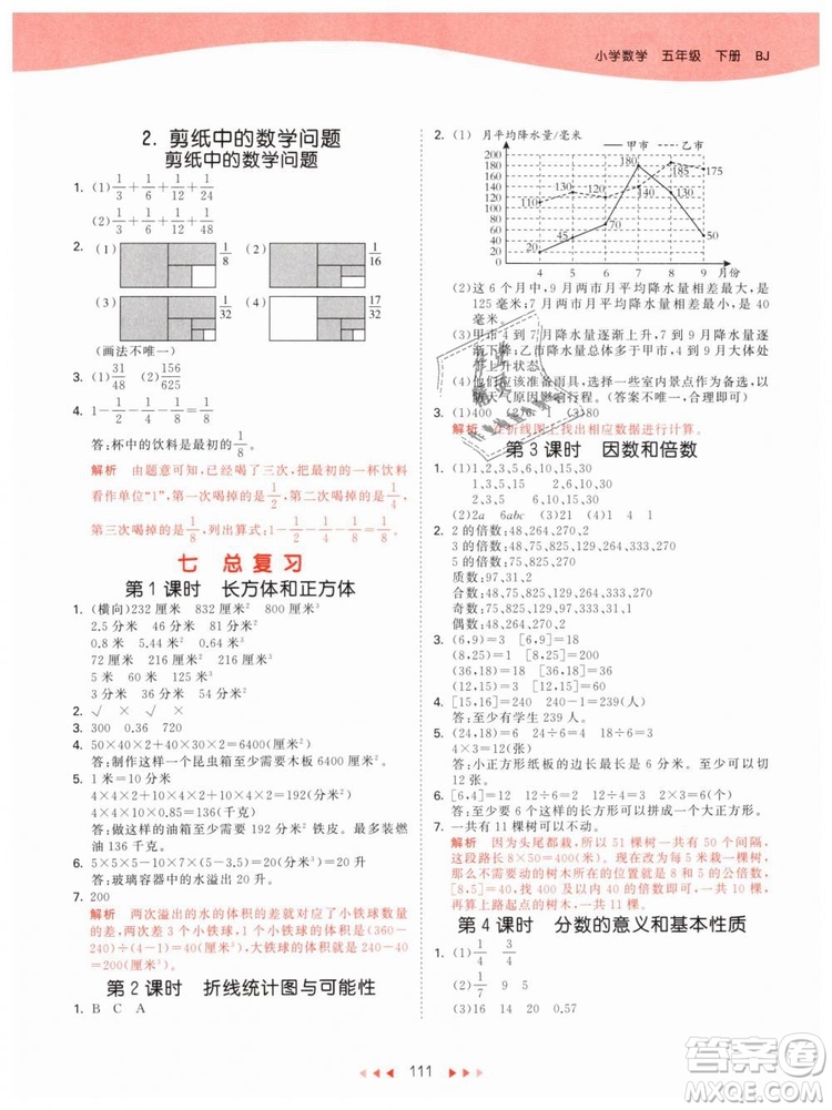 2019年曲一線53天天練五年級下冊數(shù)學(xué)BJ北京版參考答案