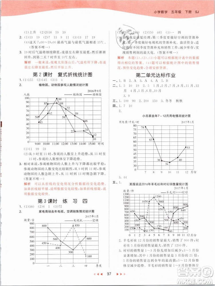 曲一線(xiàn)2019年53天天練五年級(jí)下冊(cè)數(shù)學(xué)SJ蘇教版參考答案