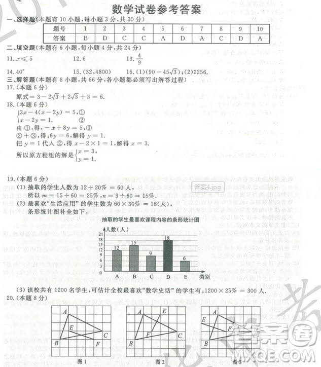 2019年浙江省金華市中考真題數(shù)學試題及參考答案