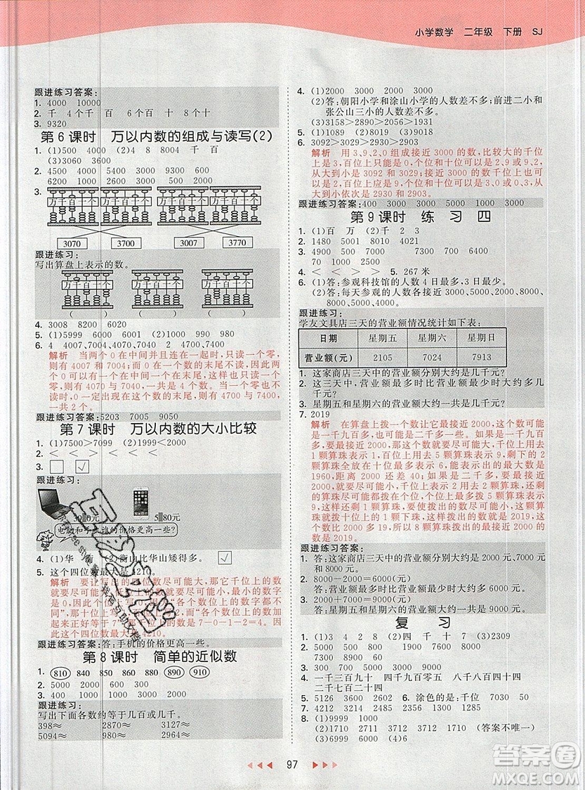 2019年53天天練二年級下冊數(shù)學(xué)蘇教版SJ版參考答案