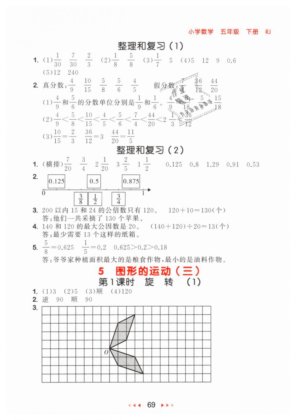 2019年53隨堂測(cè)小學(xué)數(shù)學(xué)五年級(jí)下冊(cè)人教版參考答案