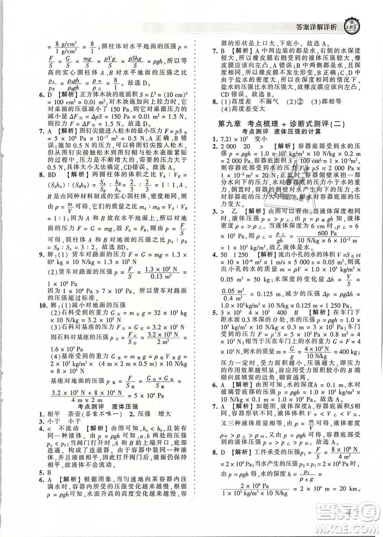 2019年王朝霞考點(diǎn)梳理時(shí)習(xí)卷八年級(jí)物理下冊(cè)人教版參考答案