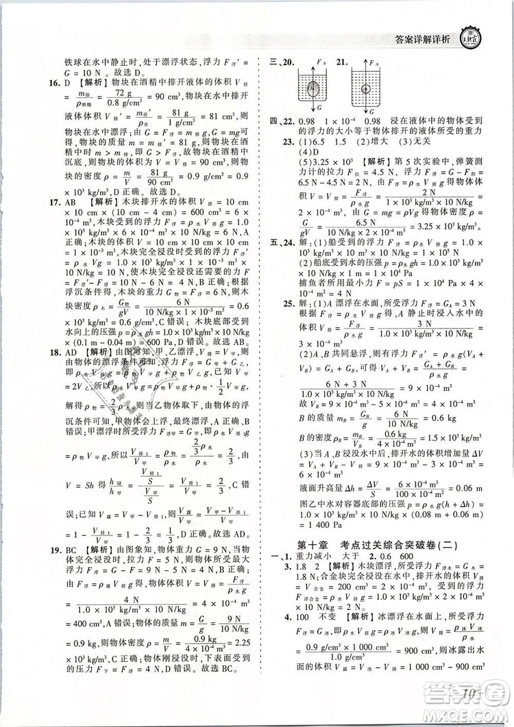 2019年王朝霞考點(diǎn)梳理時(shí)習(xí)卷八年級(jí)物理下冊(cè)人教版參考答案