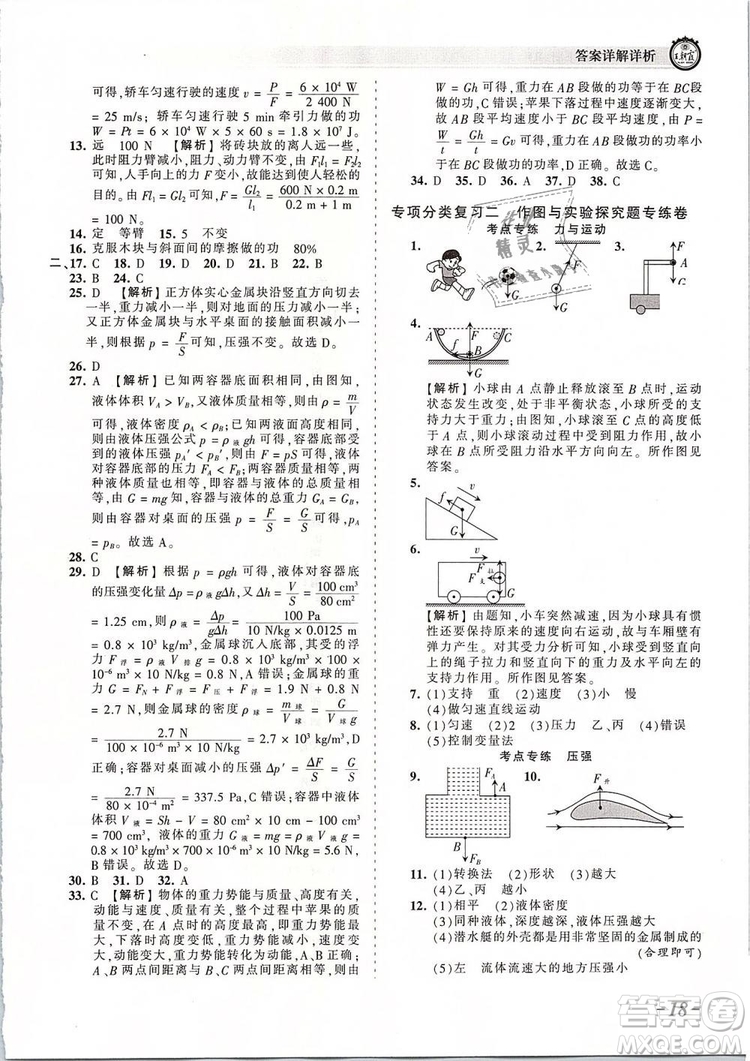 2019年王朝霞考點(diǎn)梳理時(shí)習(xí)卷八年級(jí)物理下冊(cè)人教版參考答案