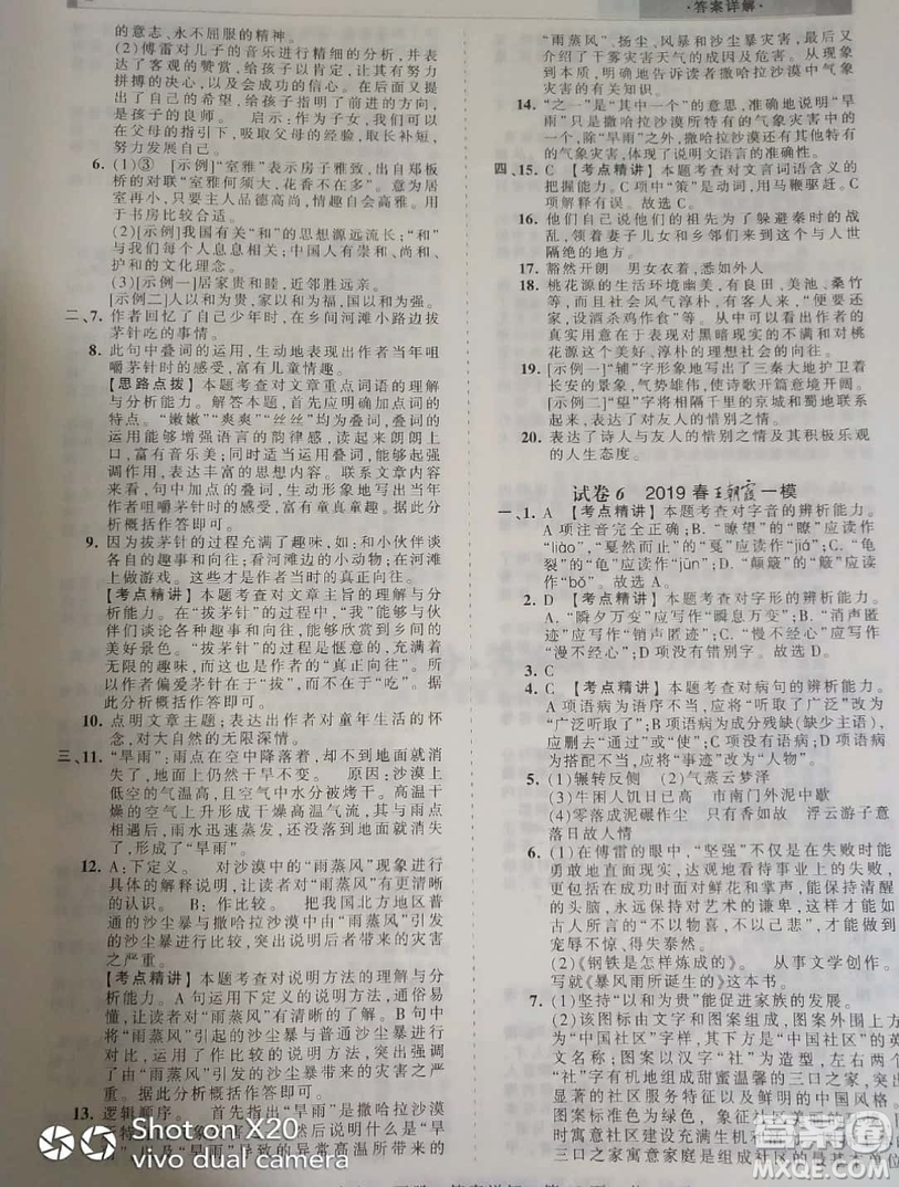 2019年王朝霞期末真題精編八年級(jí)語(yǔ)文下冊(cè)人教版參考答案