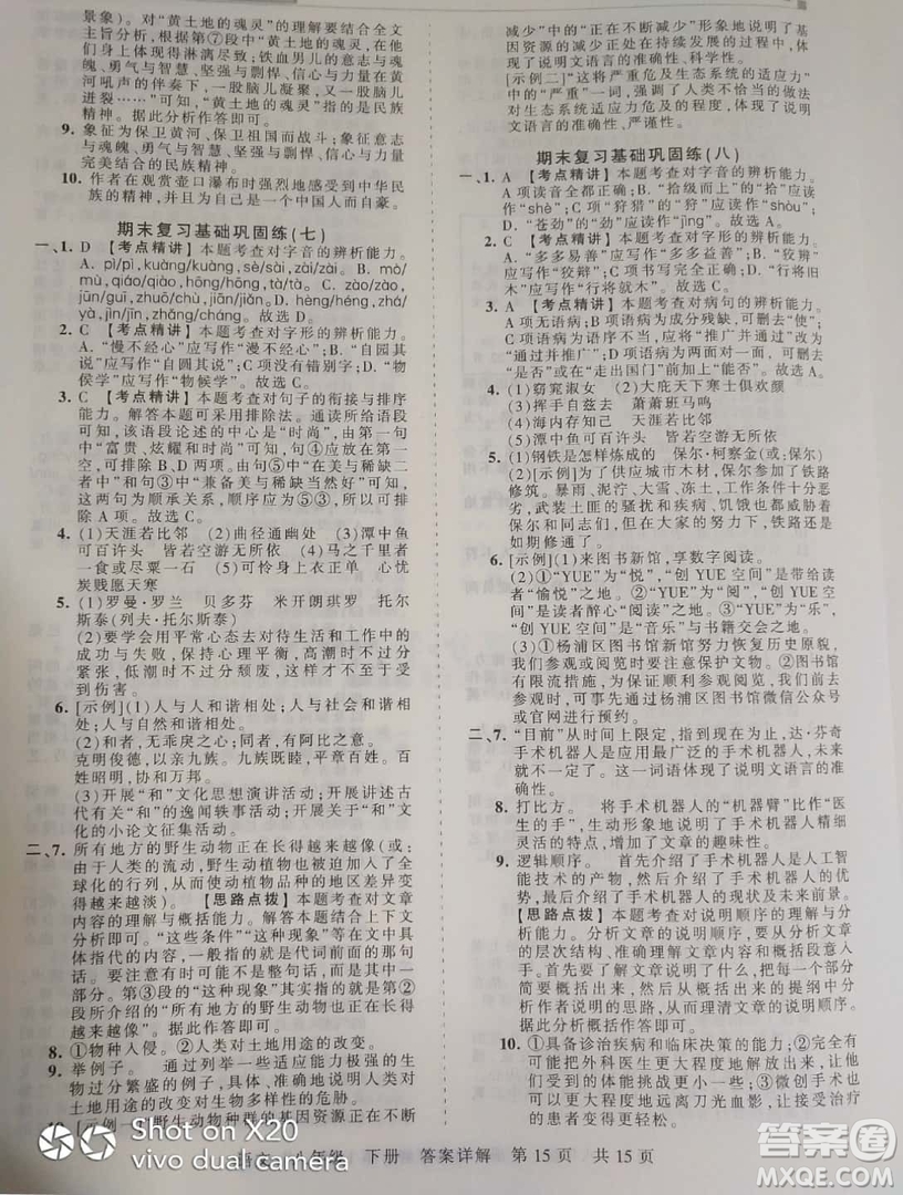 2019年王朝霞期末真題精編八年級(jí)語(yǔ)文下冊(cè)人教版參考答案