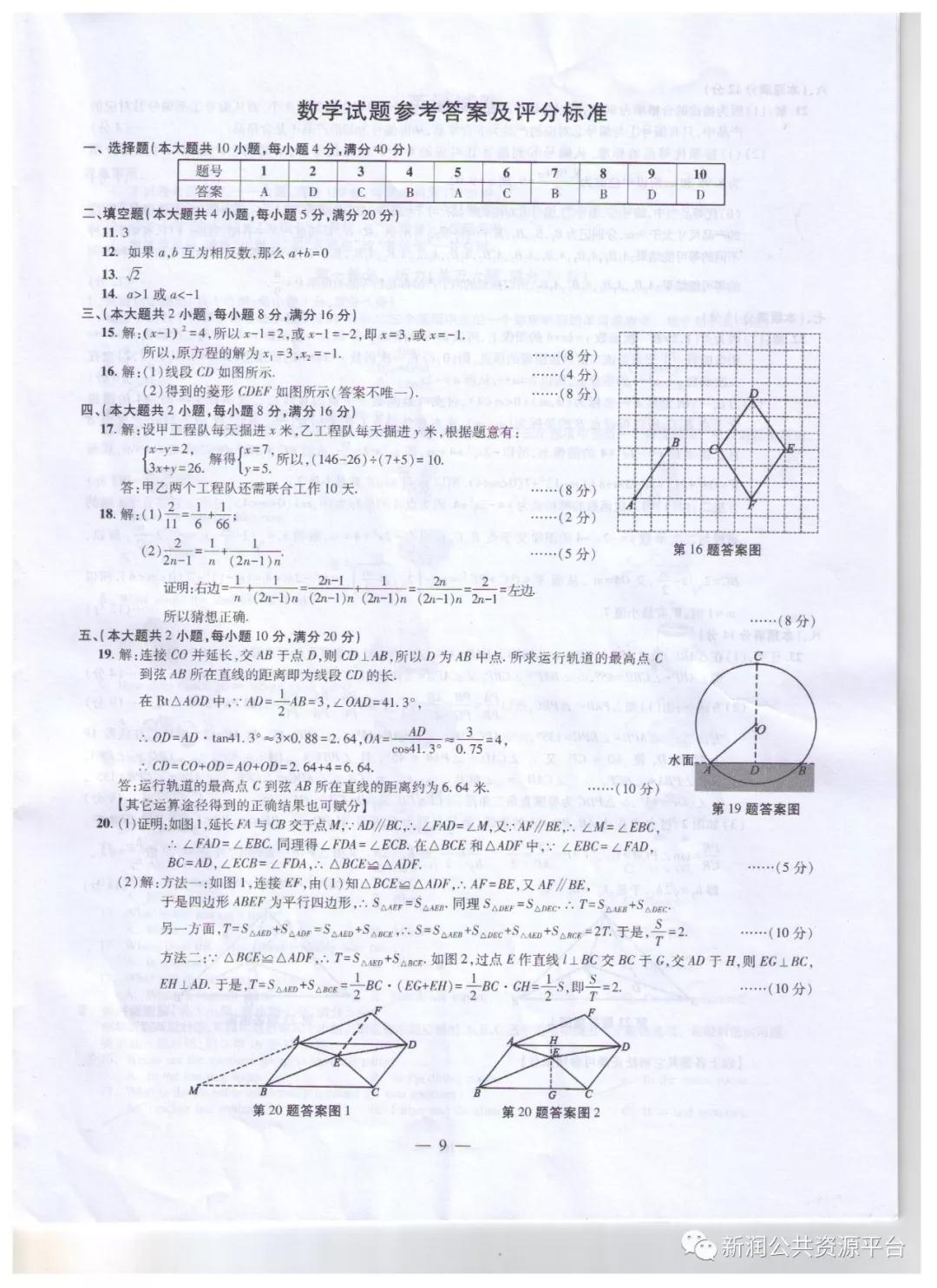 2019年安徽中考真題數(shù)學(xué)試題及答案