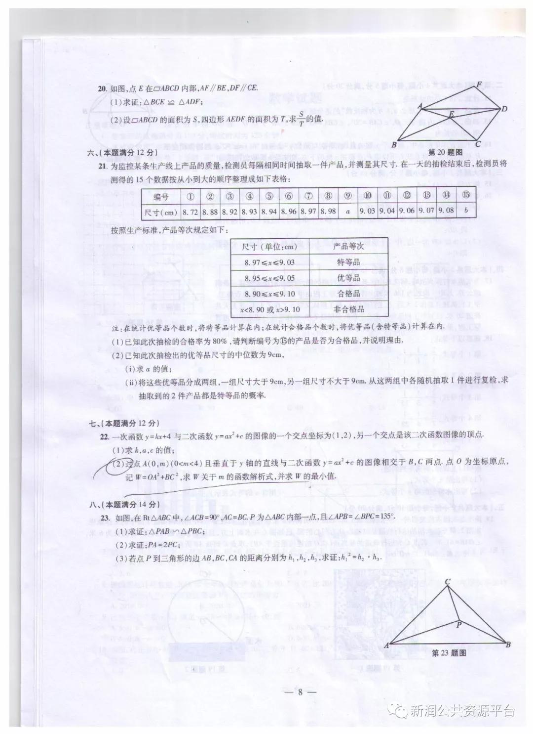 2019年安徽中考真題數(shù)學(xué)試題及答案