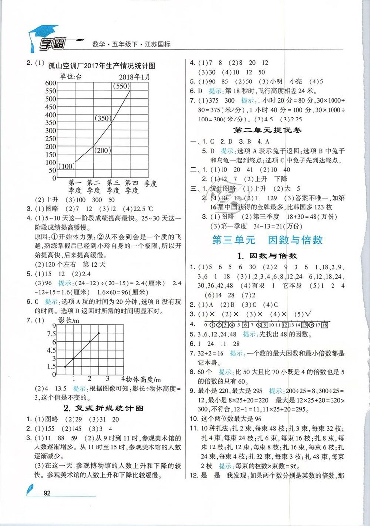 經(jīng)綸學(xué)典2019版學(xué)霸小學(xué)數(shù)學(xué)五年級下冊江蘇國標(biāo)蘇教版參考答案