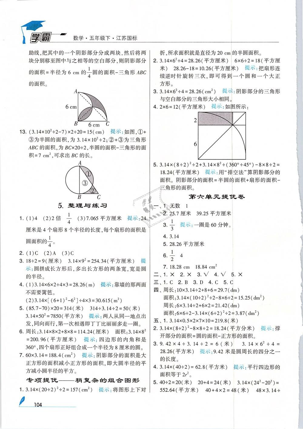 經(jīng)綸學(xué)典2019版學(xué)霸小學(xué)數(shù)學(xué)五年級下冊江蘇國標(biāo)蘇教版參考答案