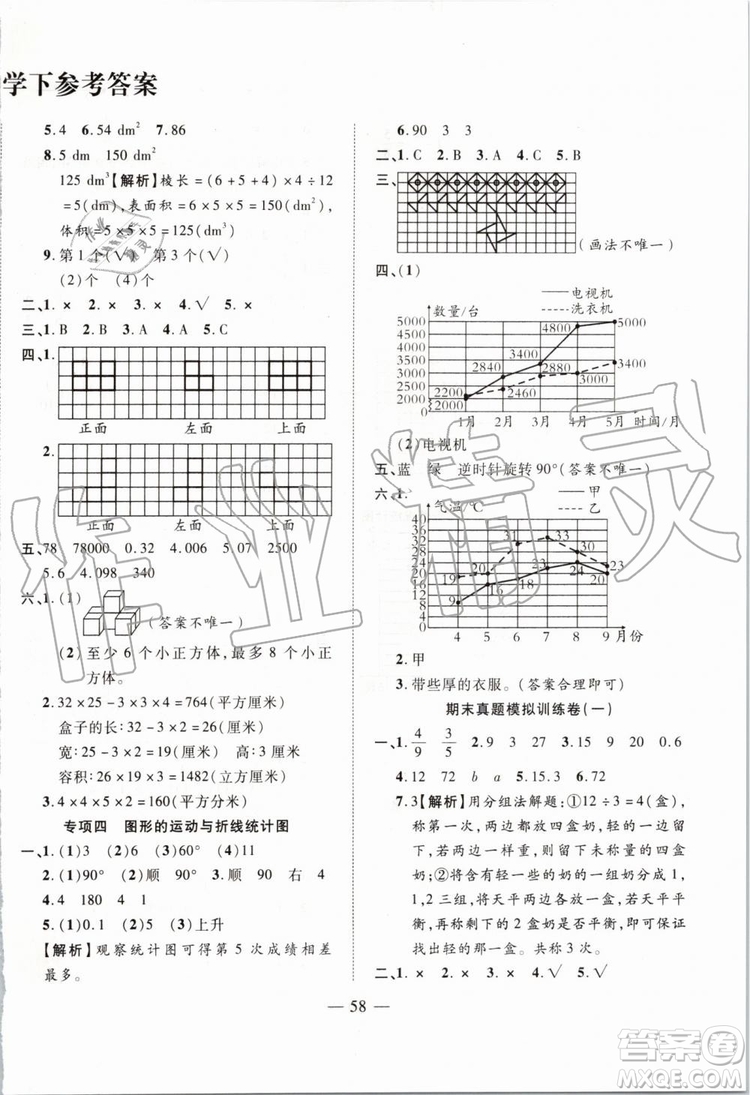 2019年全程無憂期末沖刺奪分卷年級數(shù)學(xué)下冊人教版參考答案