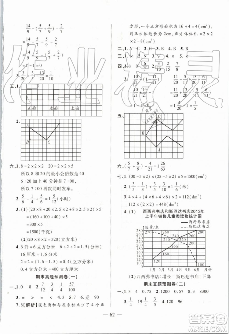 2019年全程無憂期末沖刺奪分卷年級數(shù)學(xué)下冊人教版參考答案