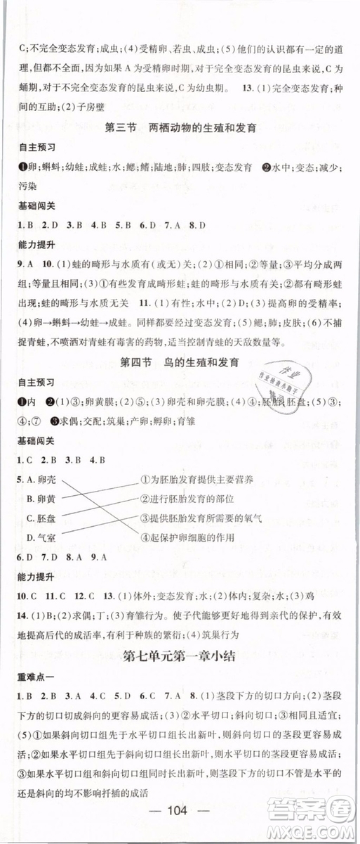 2019年鴻鵠志文化名師測控八年級下冊生物RJ人教版參考答案