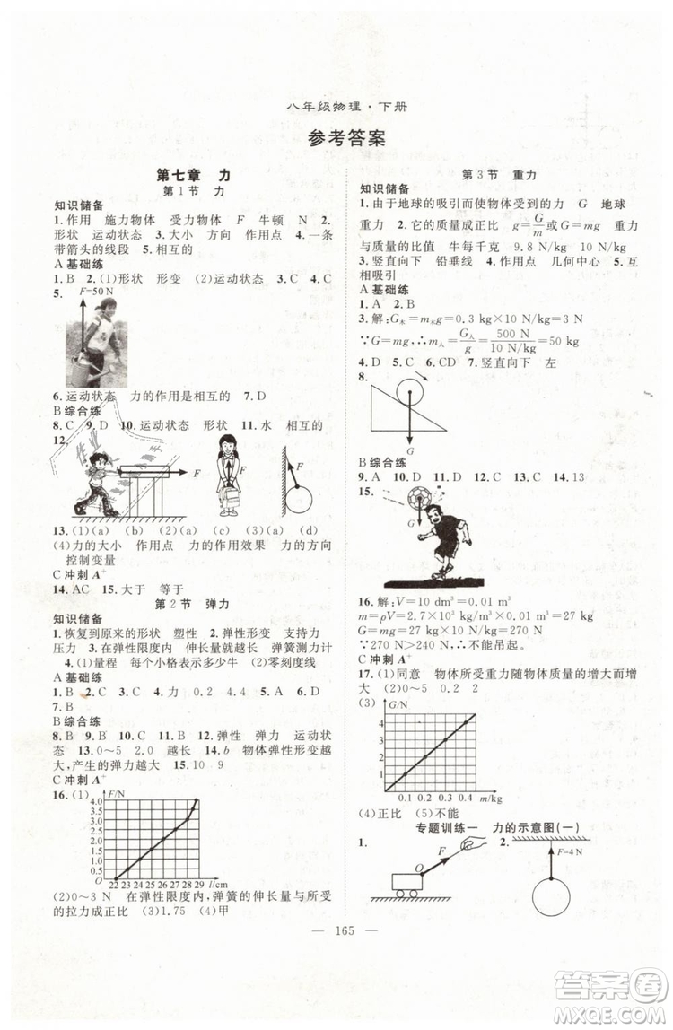 萬羽文化2019年名師學案八年級下冊物理人教版參考答案