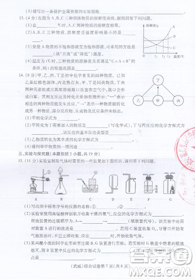 武威市2019年中考真題物理化學(xué)試卷及答案