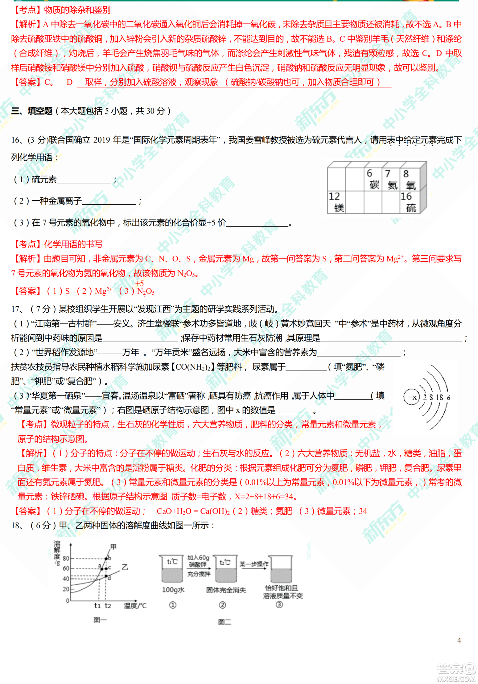 江西省2019年中等學校招生考試化學試題卷及答案